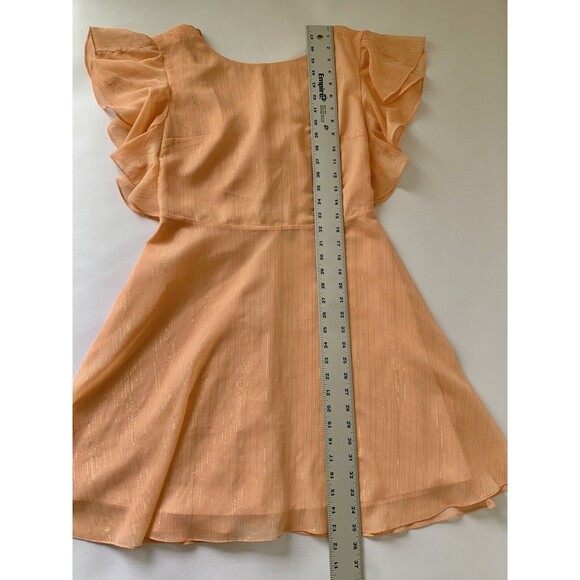 Halston Dress Women 2 Pink Peach Gold Shimmer Flutter Flowy Preppy Wedding $179 - Picture 8 of 10